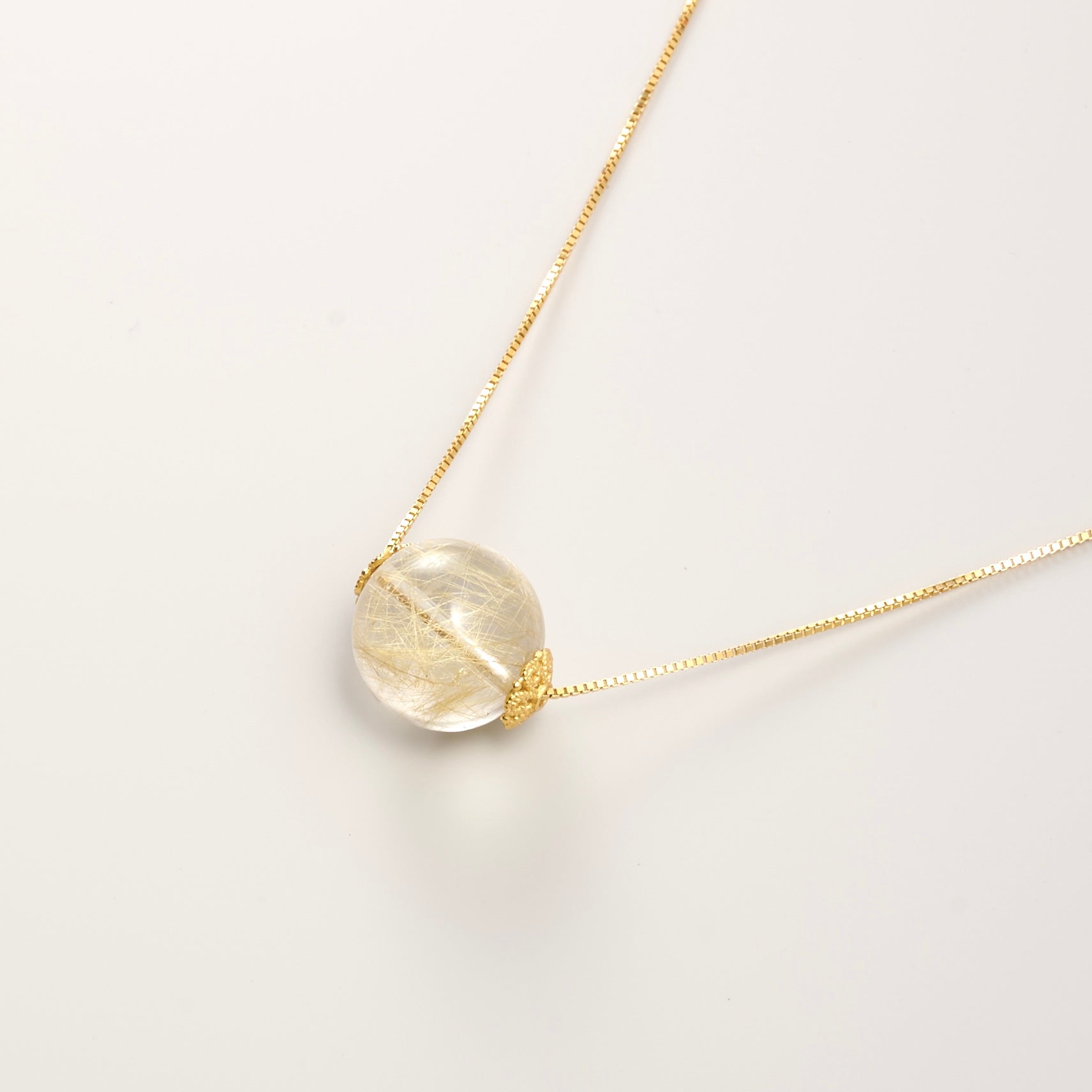 Golden Rutilated Quartz Single Bead Necklace